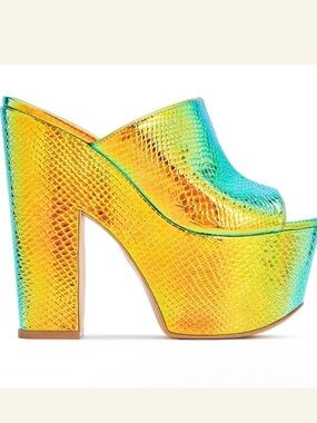 Sophia Webster Iridescent Yellow-Green Platform Mule Heels